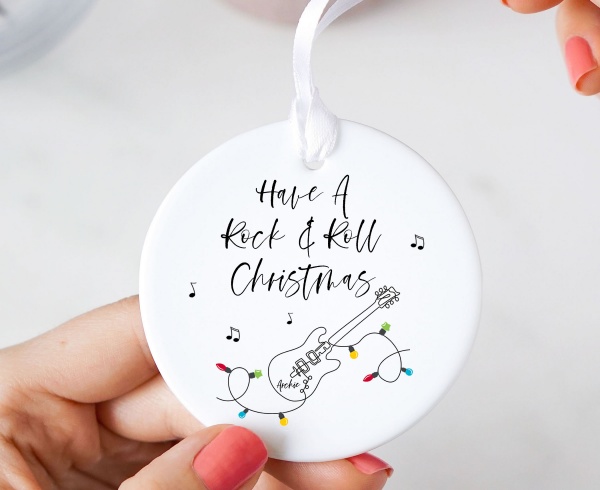 Personalised Name Guitar ''Have A Rock & Roll Christmas'' Ceramic Ornament